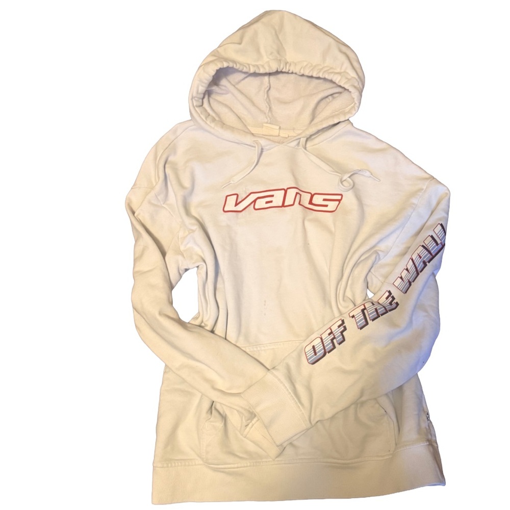 ⭐️Vans Women's Cream Hoodie Sweater Off The Wall on Sleeve Size Small